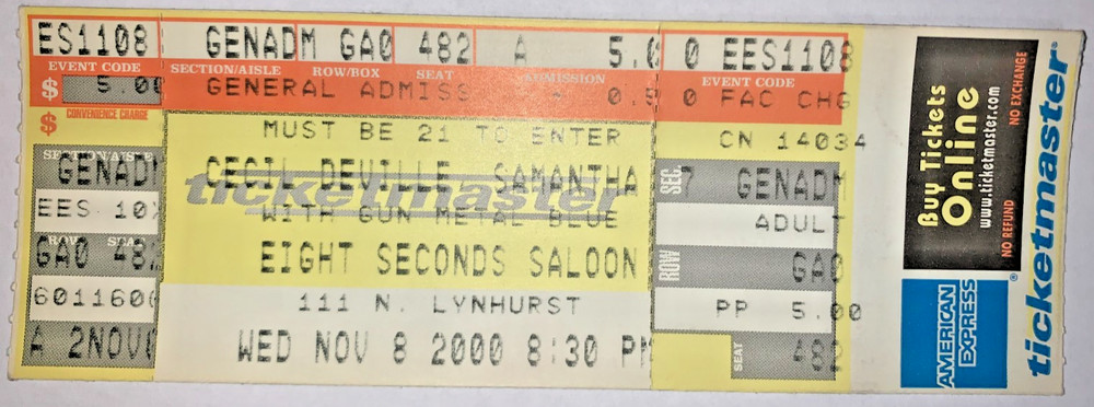Cecil DeVille Poison - Samantha 7 full ticket Indianapolis November 8, 2000