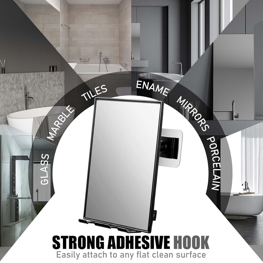 Shower Mirror for Shaving with 2 Replaceable Adhesive - Two Razor Holder, 360°Ro