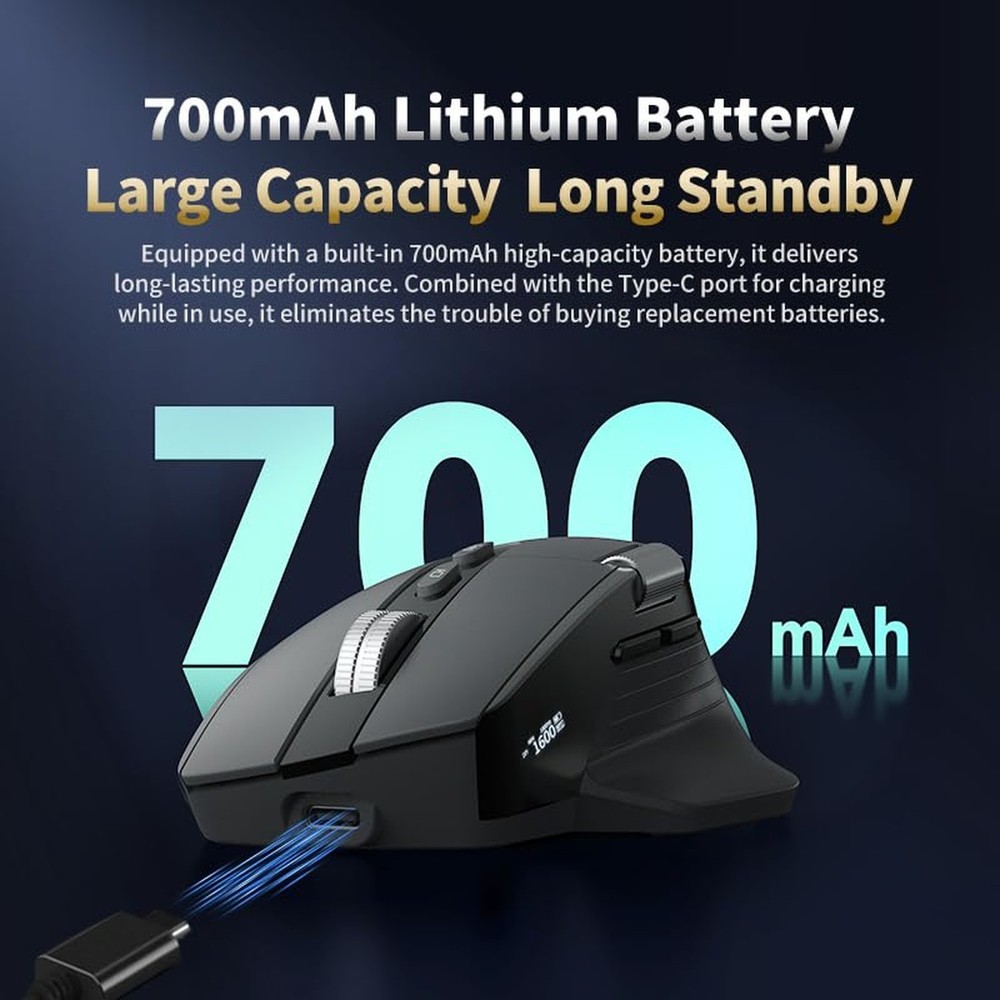 Ergonomic Wireless Mouse with Infinite Scroll & Side Scroll Wheel, Bluetooth ...