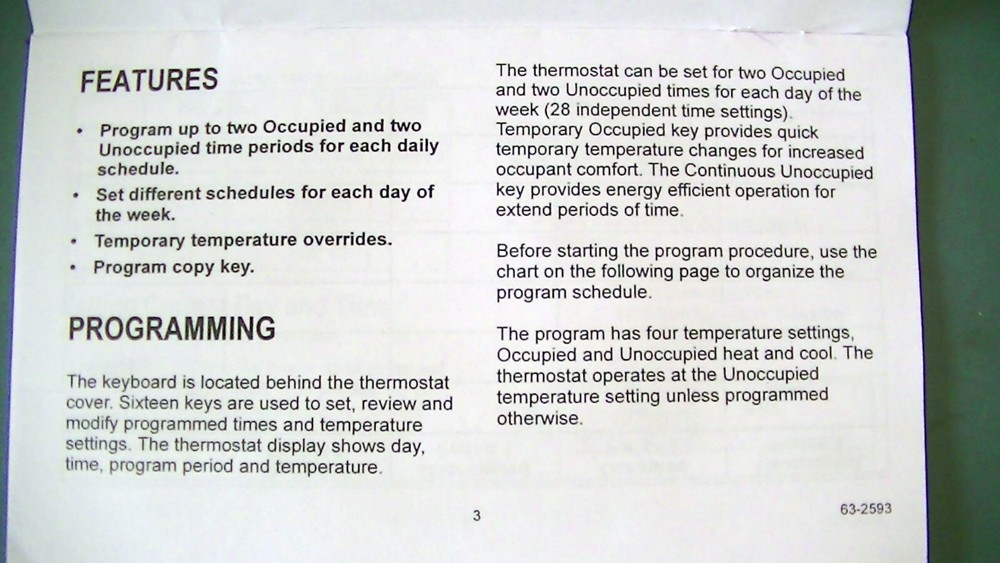 TRANE BAYSTAT 040A PROGRAMMABLE COMMERCIAL THERMOSTAT