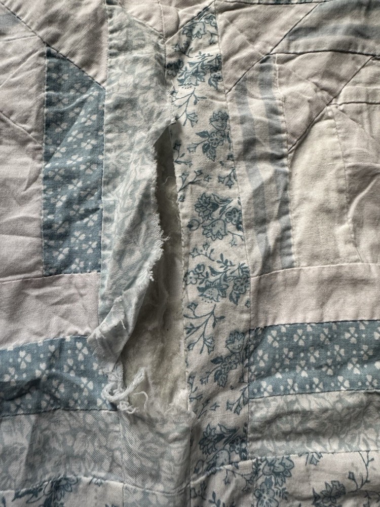 Cutters Handmade patchwork quilt with blue and white fabrics