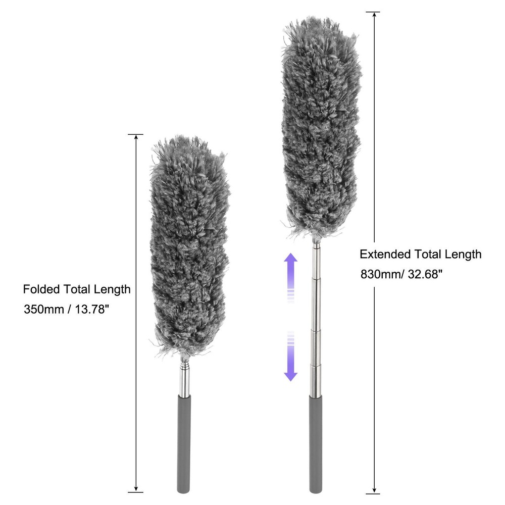 2Pcs 13.8 to 32.7 Inch Microfiber Duster Extendable Dusting Brush Gray