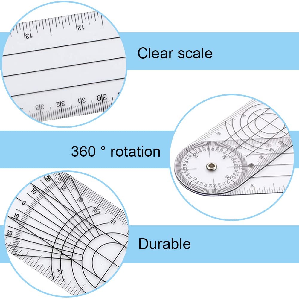 Clear Plastic Goniometer Angle Measuring Tool Protractor Finder Quick 360 Deg...