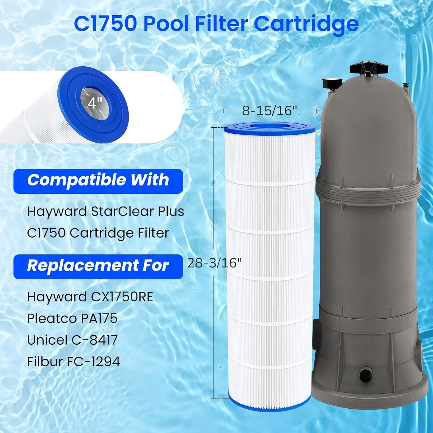 Future Way PA175 Pool Filter Cartridge for Hayward C1750 CX1750RE, Unicel C-8417