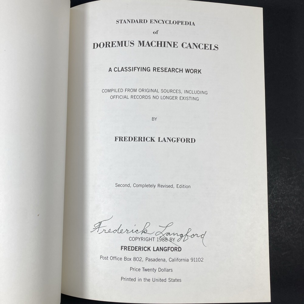 Doremus Machine Cancels Author Signed Frederick Langford 2nd Edition 1988