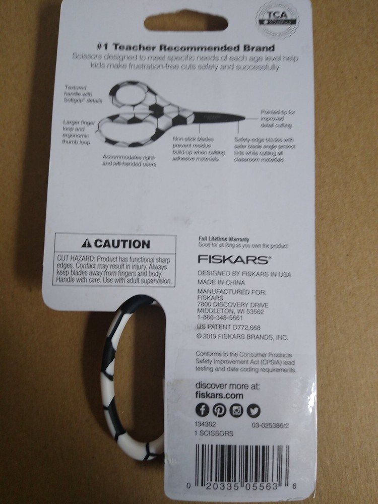 Fiskars 5" Non-Stick PointedTip Scissors Soccer Handles