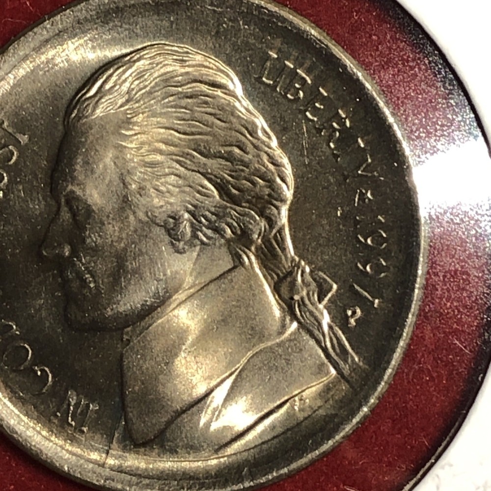 1997 jefferson nickel Error Broadstrike + Partial Collar Full Steps Gem Bu
