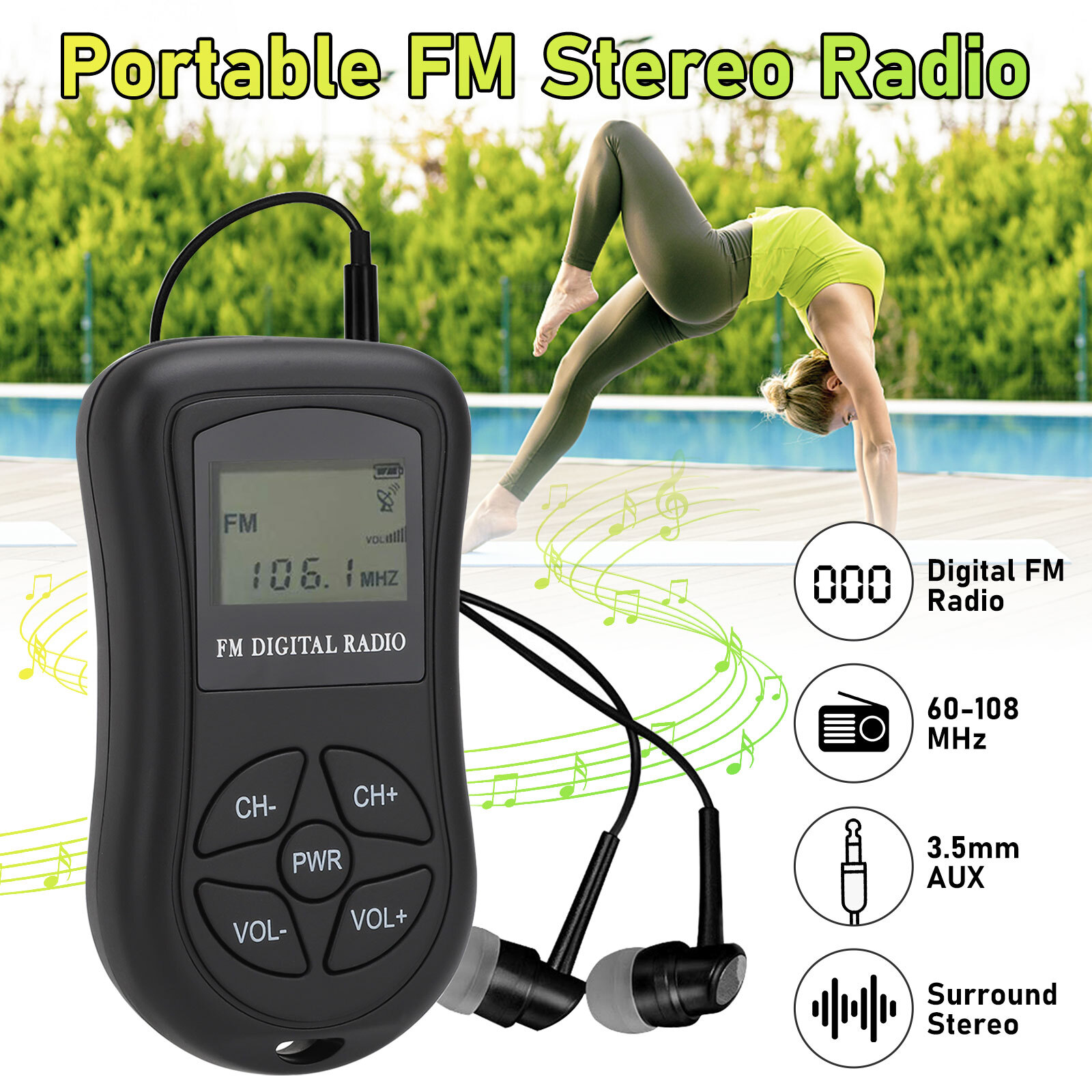 Mini Digital LCD Screen FM Radio Pocket Receiver Stereo Sound w/3.5MM Earphone