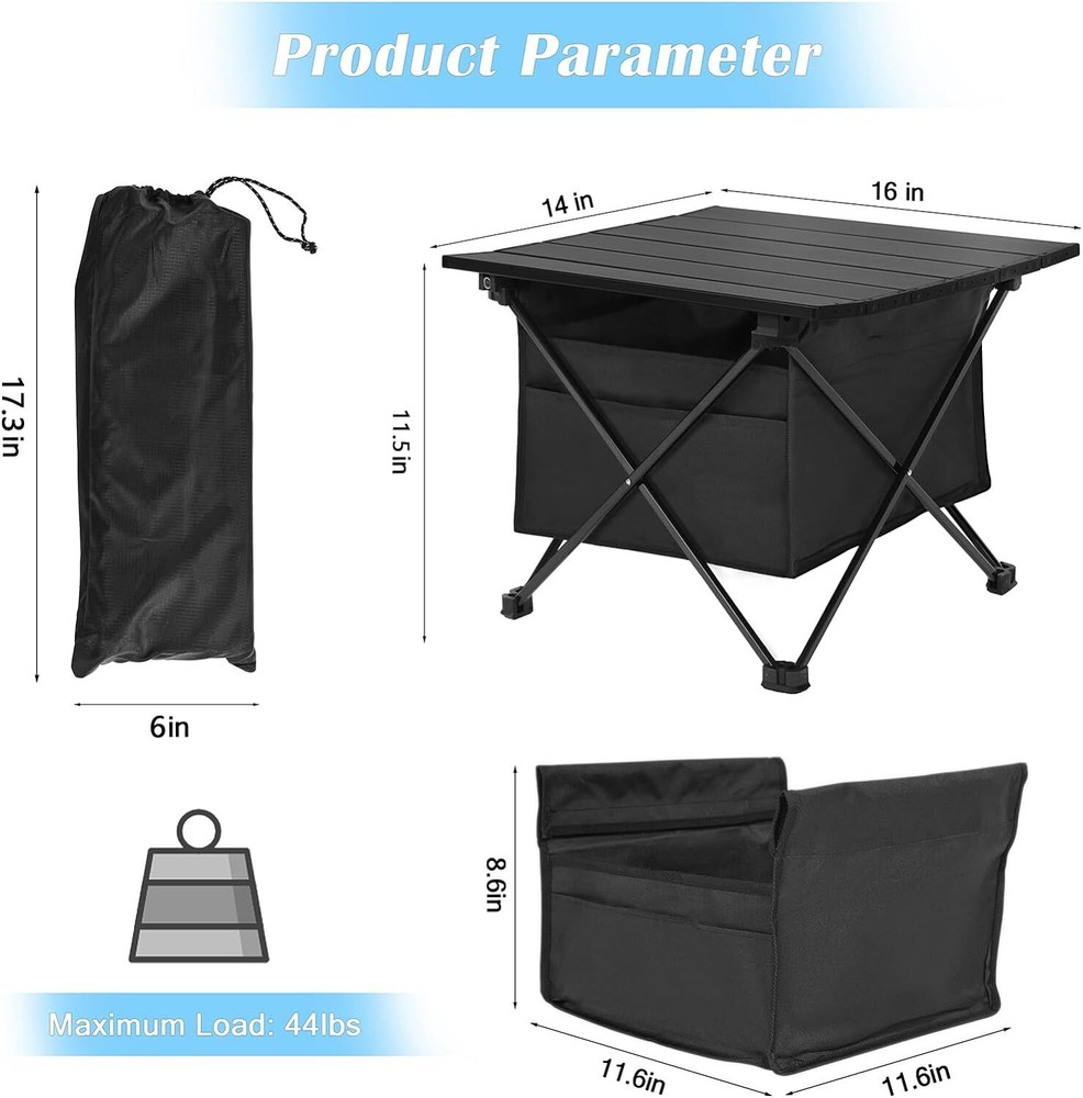 Foldable, Small Folding Table Portable with High-Capacity Small, Black