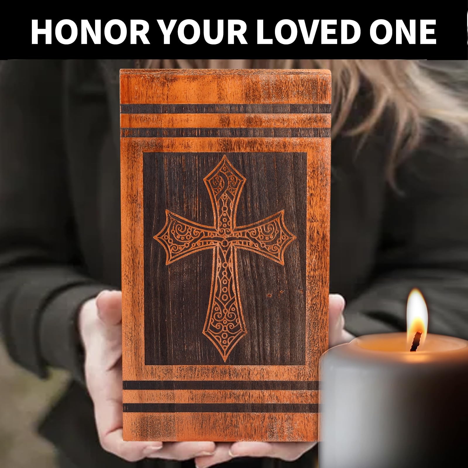 NEXFORTUNE Large Wooden Urns for Human Ashes Adult Large, Distressed Color