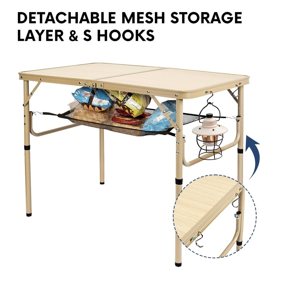 Folding Table 3FT Camping Table 2 Adjustable Height Lightweight Portable Alum...