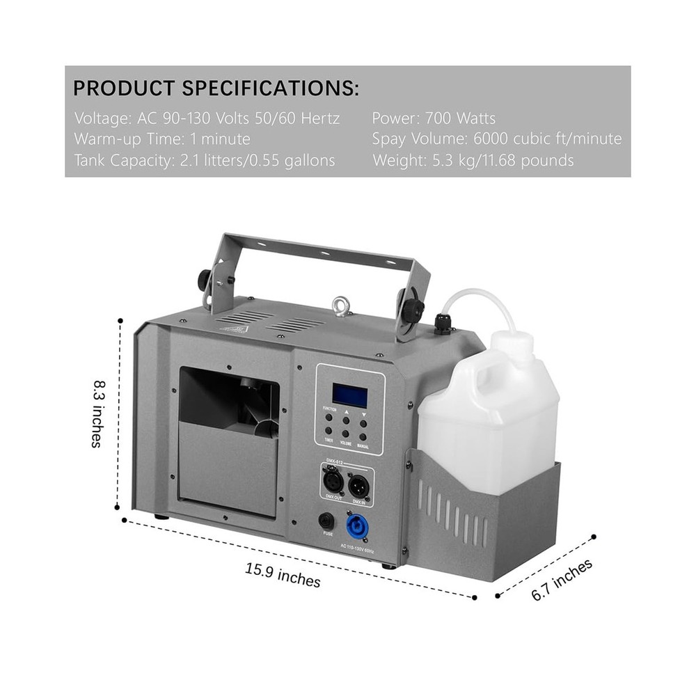 Haze Machine 700 Watts with Wireless Remote Timer and DMX, Enhances the Light...