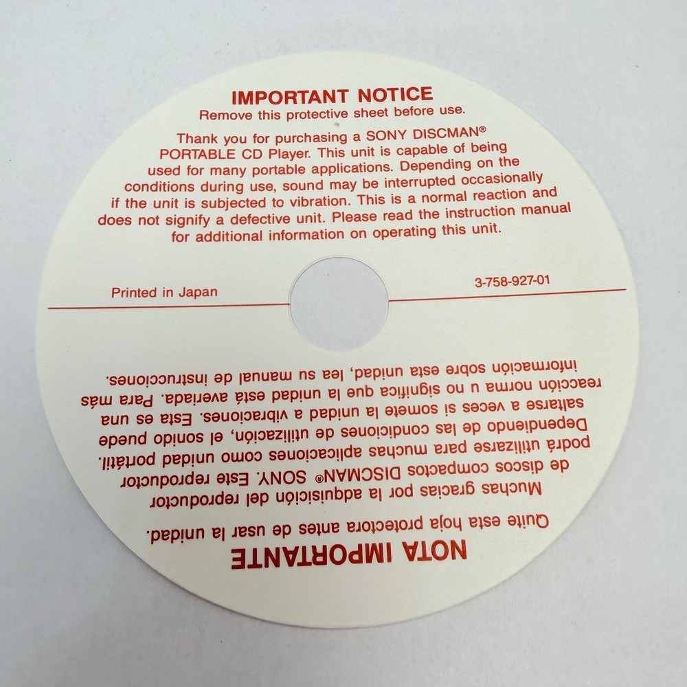 Sony Discman D-ES52CK Box & Sealed Paperwork Inserts Only — Original Set