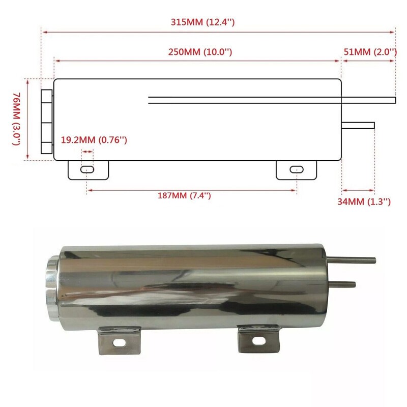 3" X 10" 32OZ Polished Stainless Steel Radiator Coolant Overflow Catch Tank Can