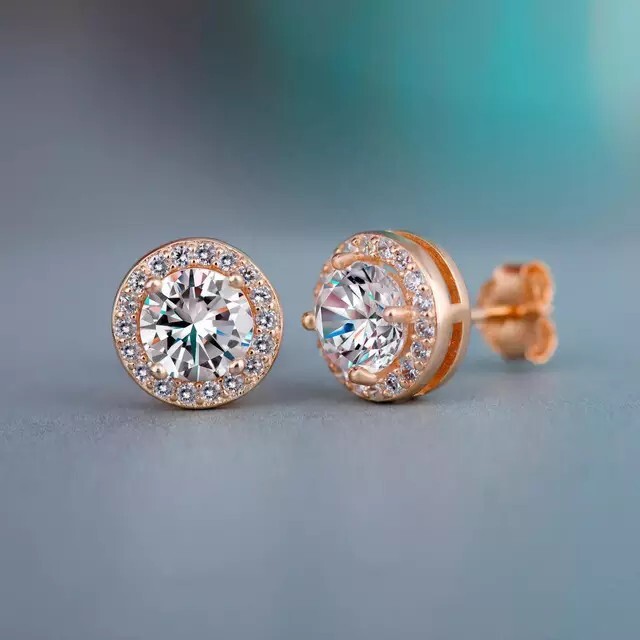 Gold, Silver Plated Stud Earrings With Cubic Zirconia Unisex, Women, Men