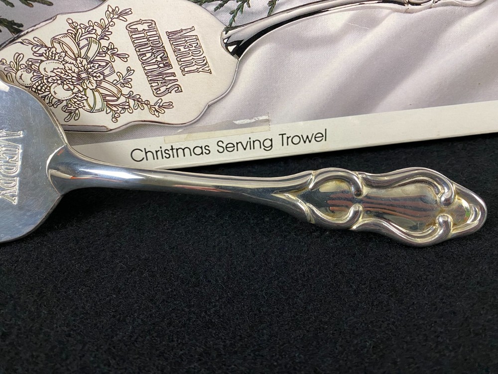 Vintage Silver Plated Cake Pie Server Spatula Engraved Merry Christmas Trowel