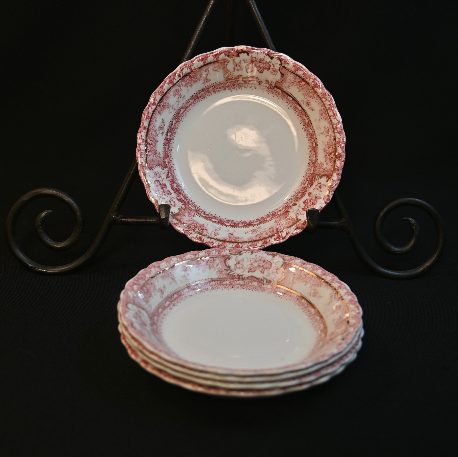 Wedgwood 5 Fruit Dessert Bowls Coupe Phoebe Pink wGold Accents England 1900-1906