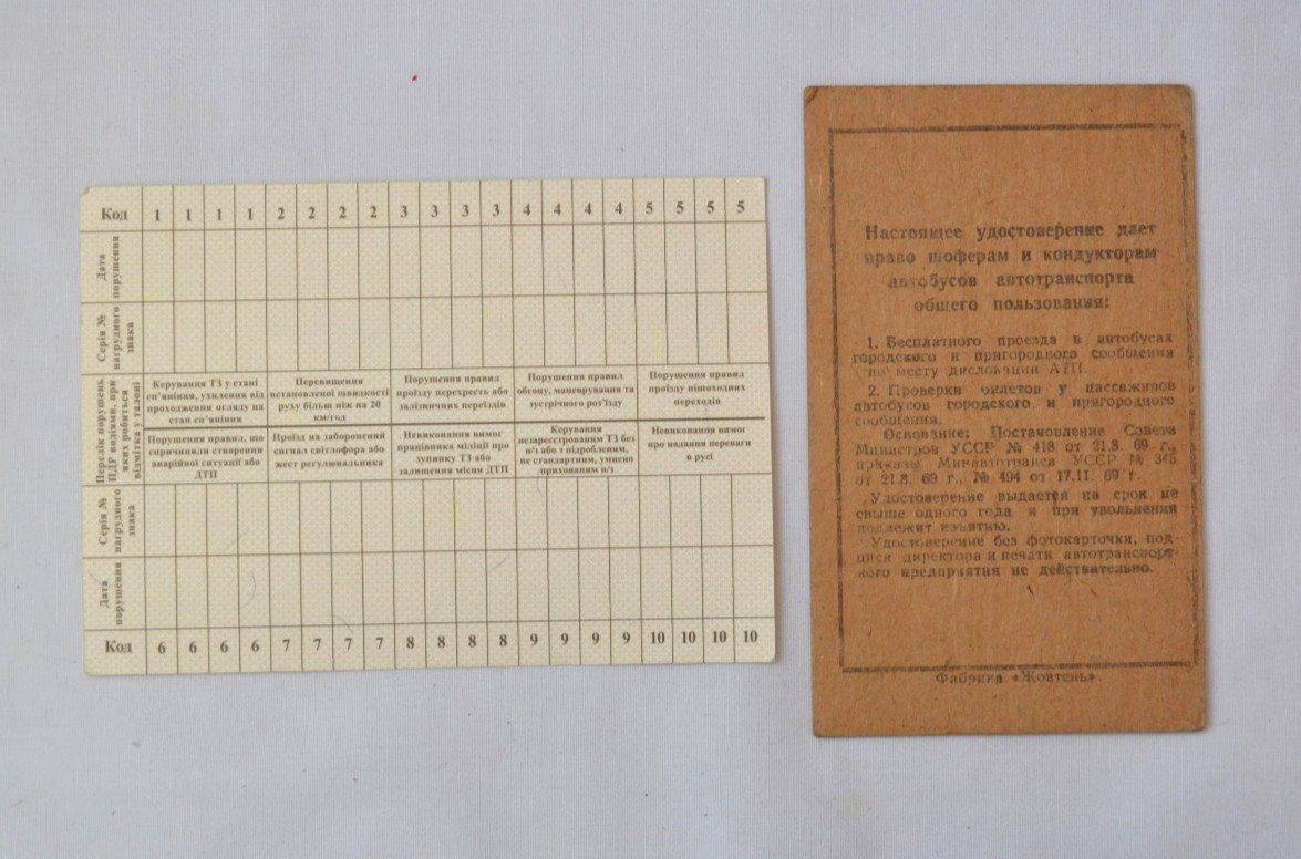 USSR Driver's license Documents Soviet certificate ID card ticket old paper lot