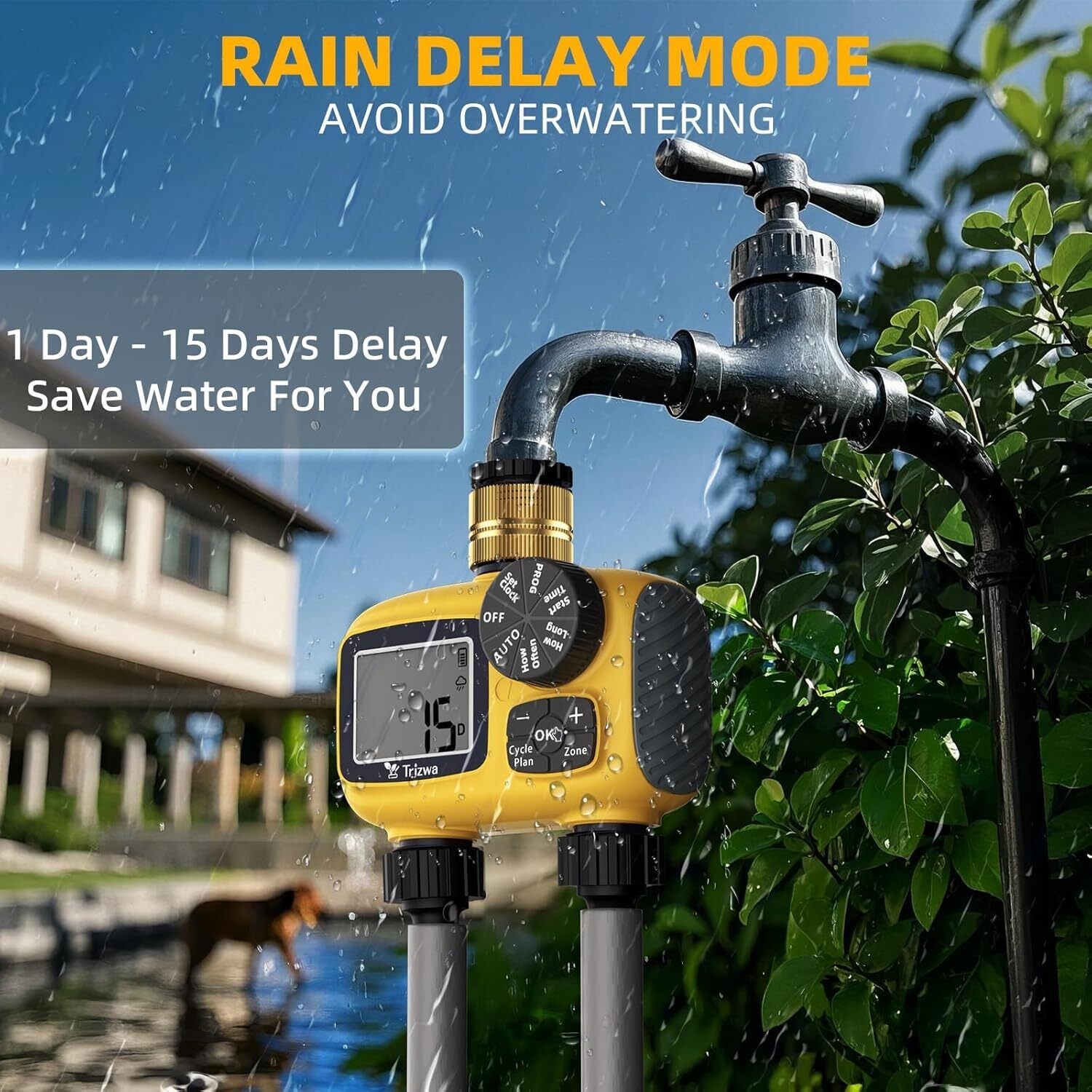 2-Zone Programmable Sprinkler Timer Outdoor with Brass Swivel for Garden Hose