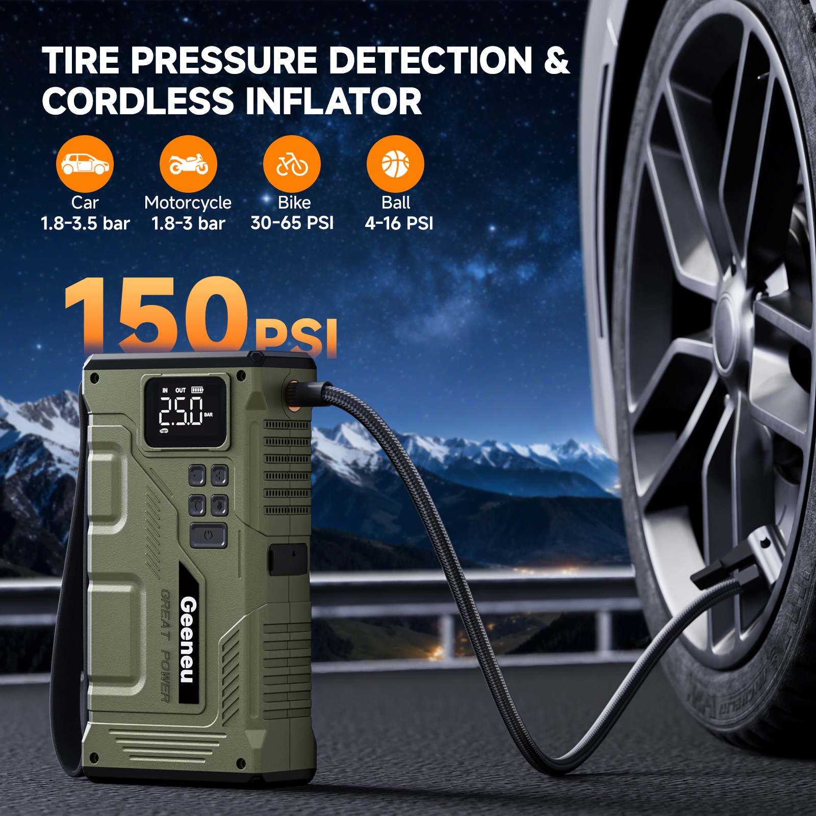 8000A Portable Car Jump Starter With Air Compressor Pack Booster 12V Power Bank