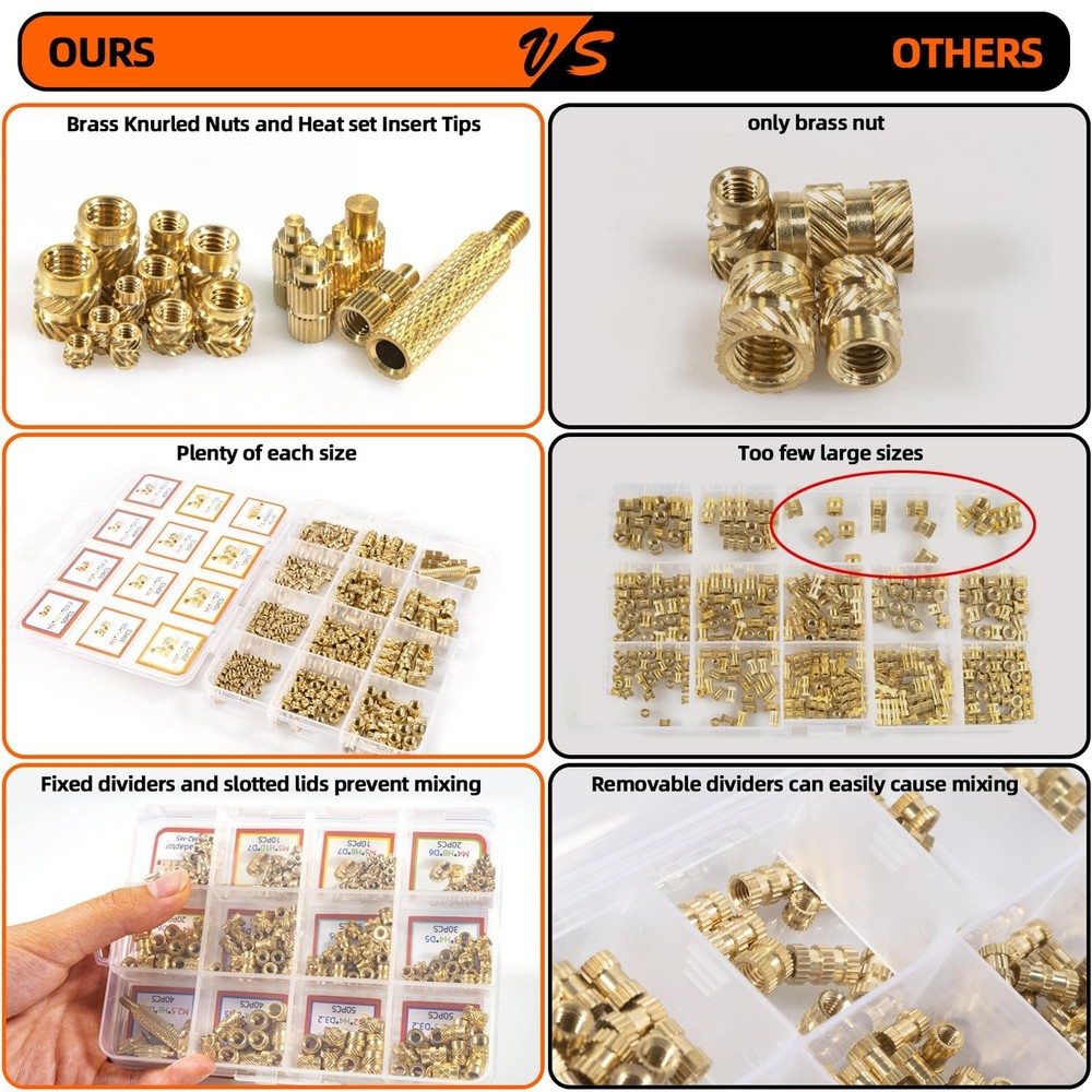 Brass Heat Set Insert Kit for 3D Printing - 336PCS Metric Threaded Inserts