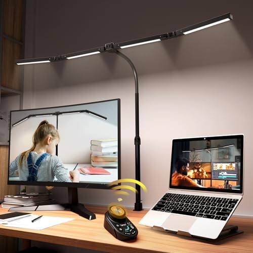 Adjustable LED Desk Lamp – Stepless Dimming & Color Temp Remote Control, Eye