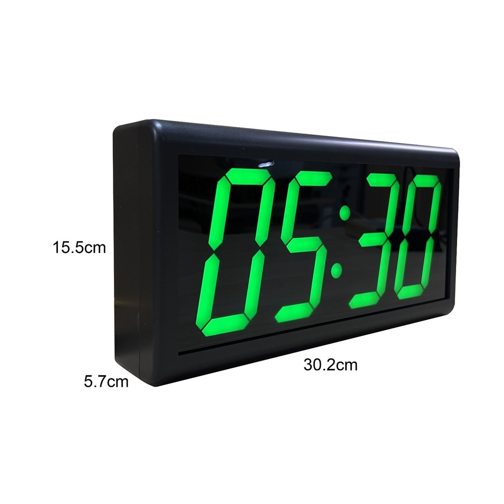 Green Digital PoE Network Synchronized Clock, Plastic Case, Black Glass Screen