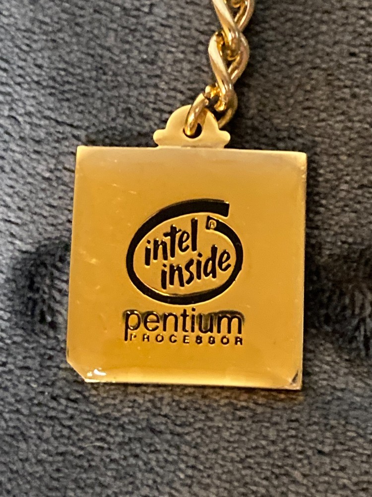 Vintage 90's Intel Inside Pentium Processor Gold Keychain - CPU Chip Inside!