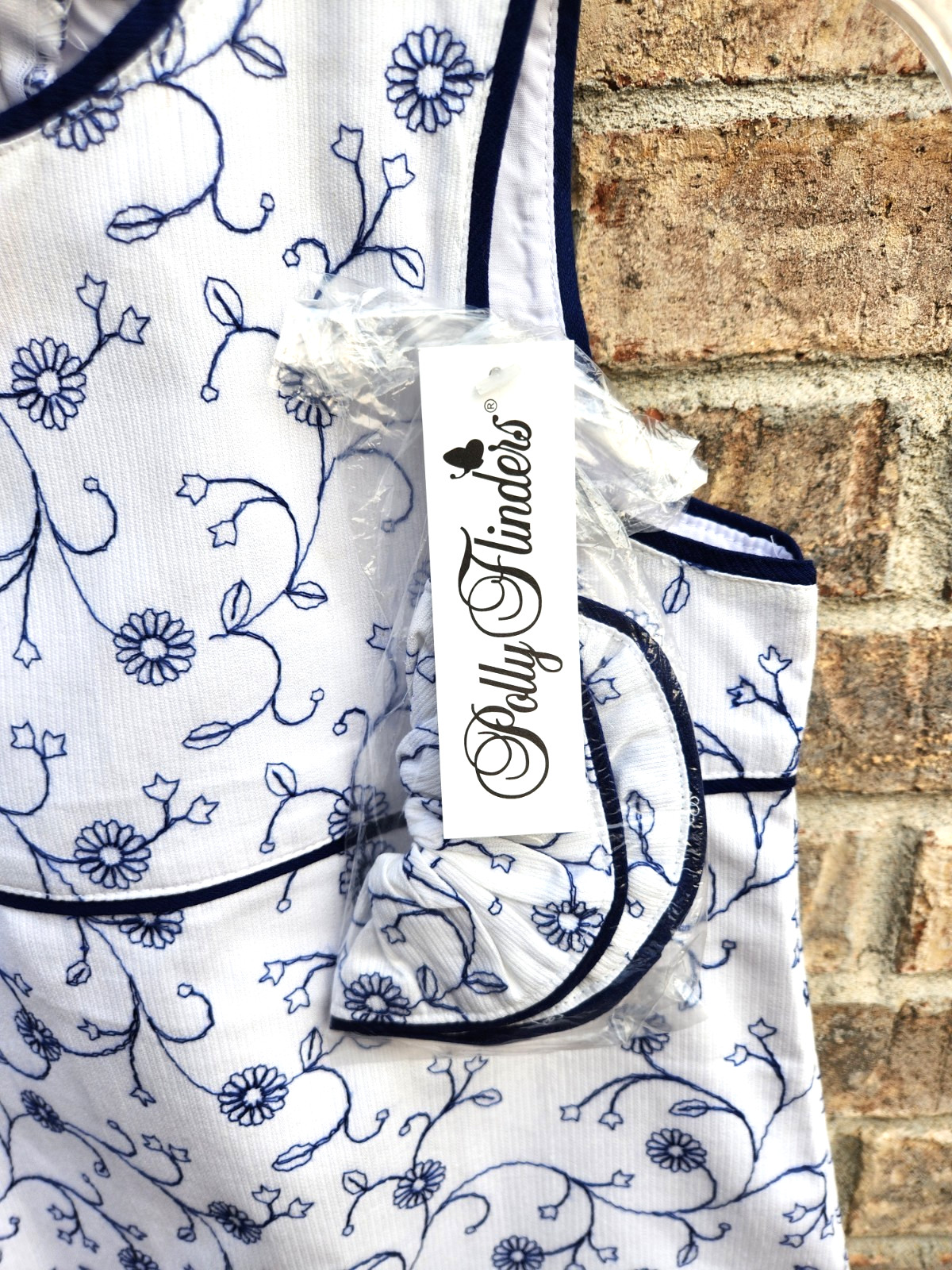 POLLY FLINDERS DRESS Sleevless White/Blue + matching Ponytail Band Girl's 10 NEW