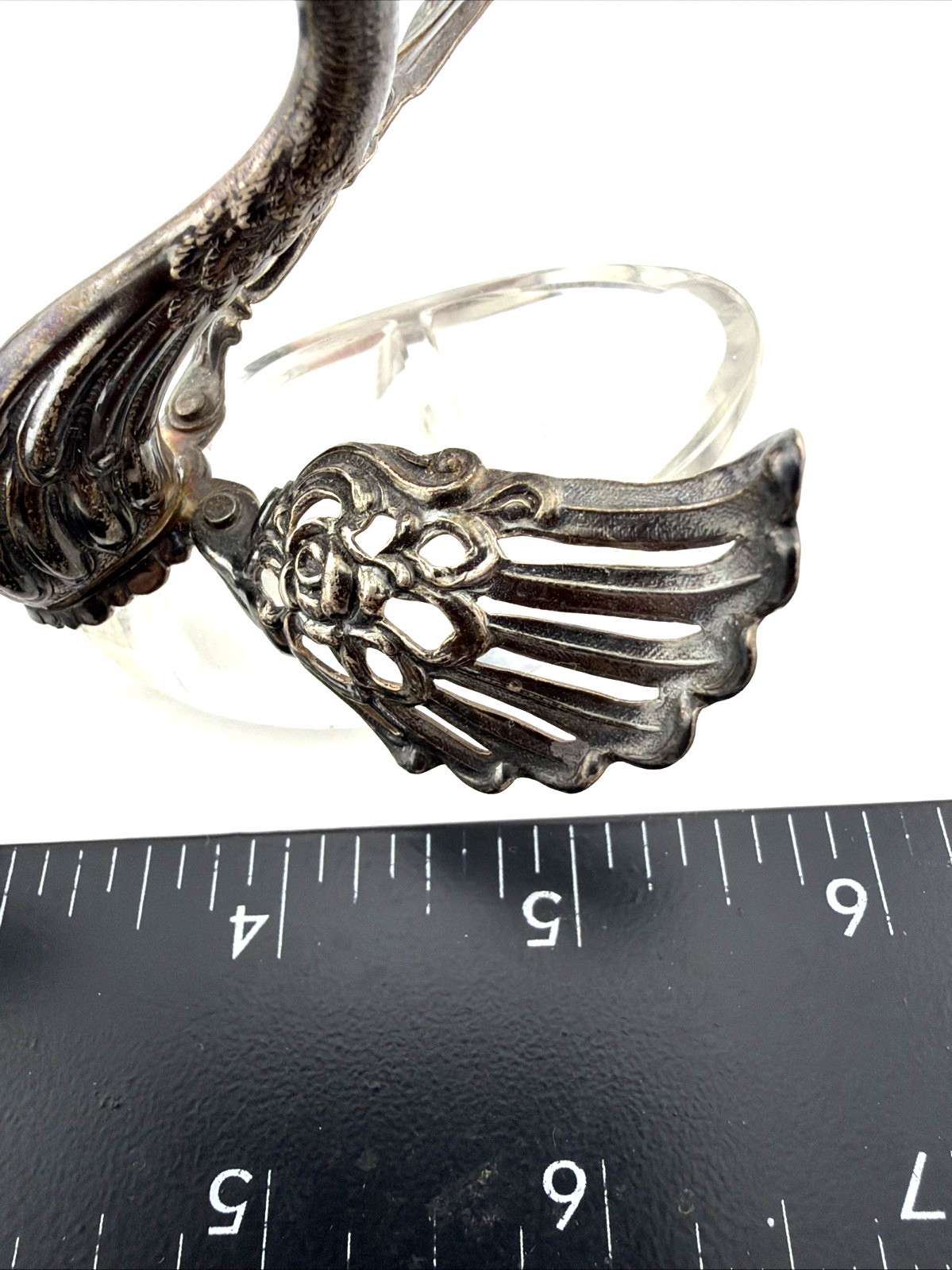 Pair Vintage Sterling Silver and Glass Table Salt Swans R Sterling West Germany