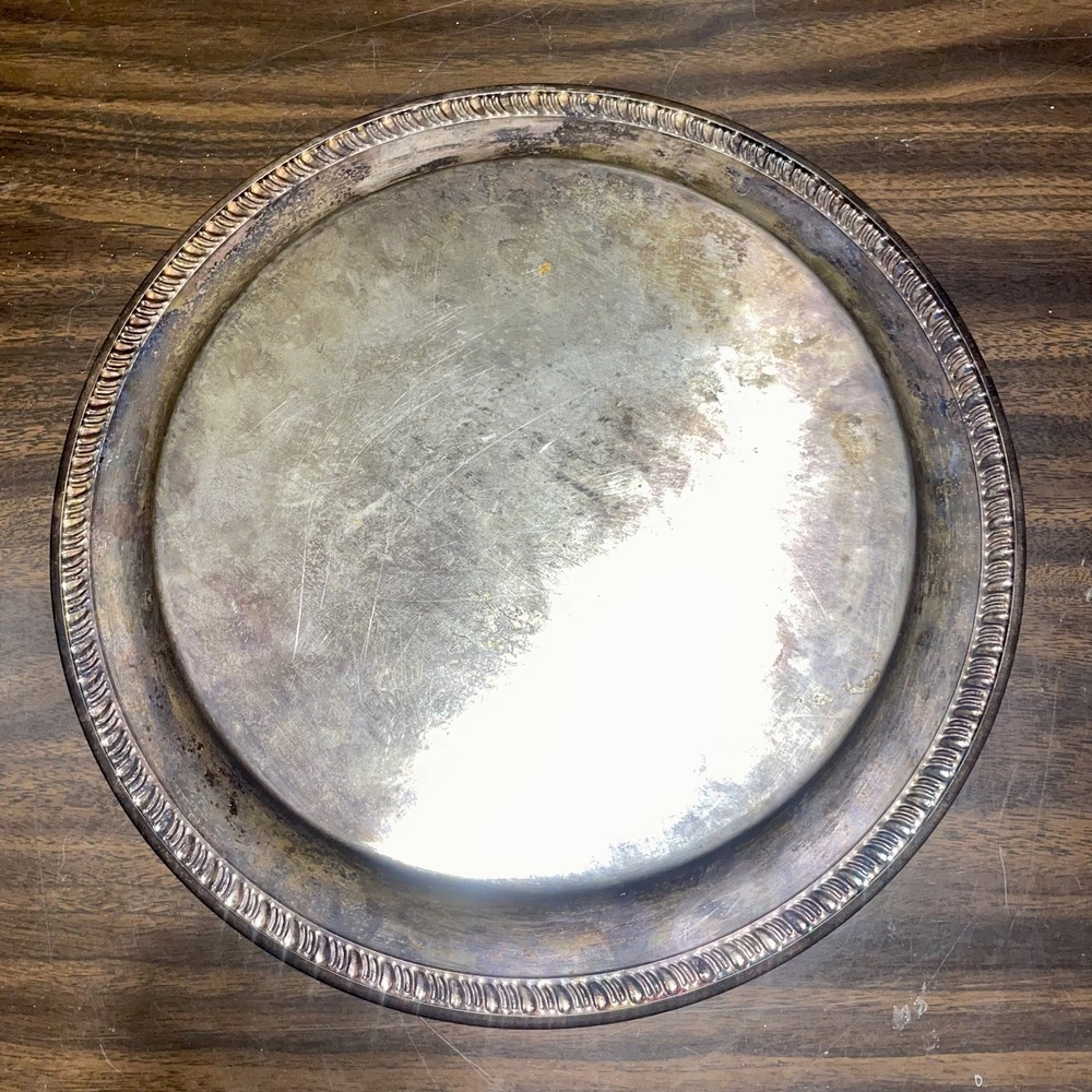 Vintage Silver-Plated Round Serving Tray
