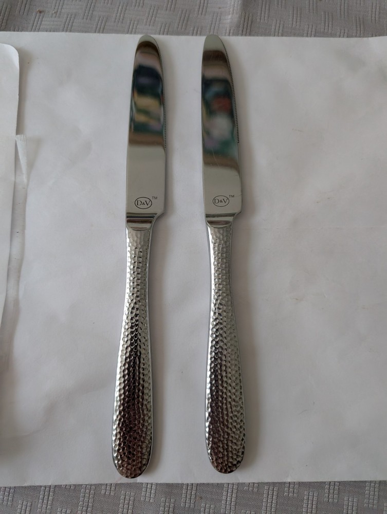 D&V Design And Value Dinner Knife 2 Pc Stainless Flatware Replacement Hammered