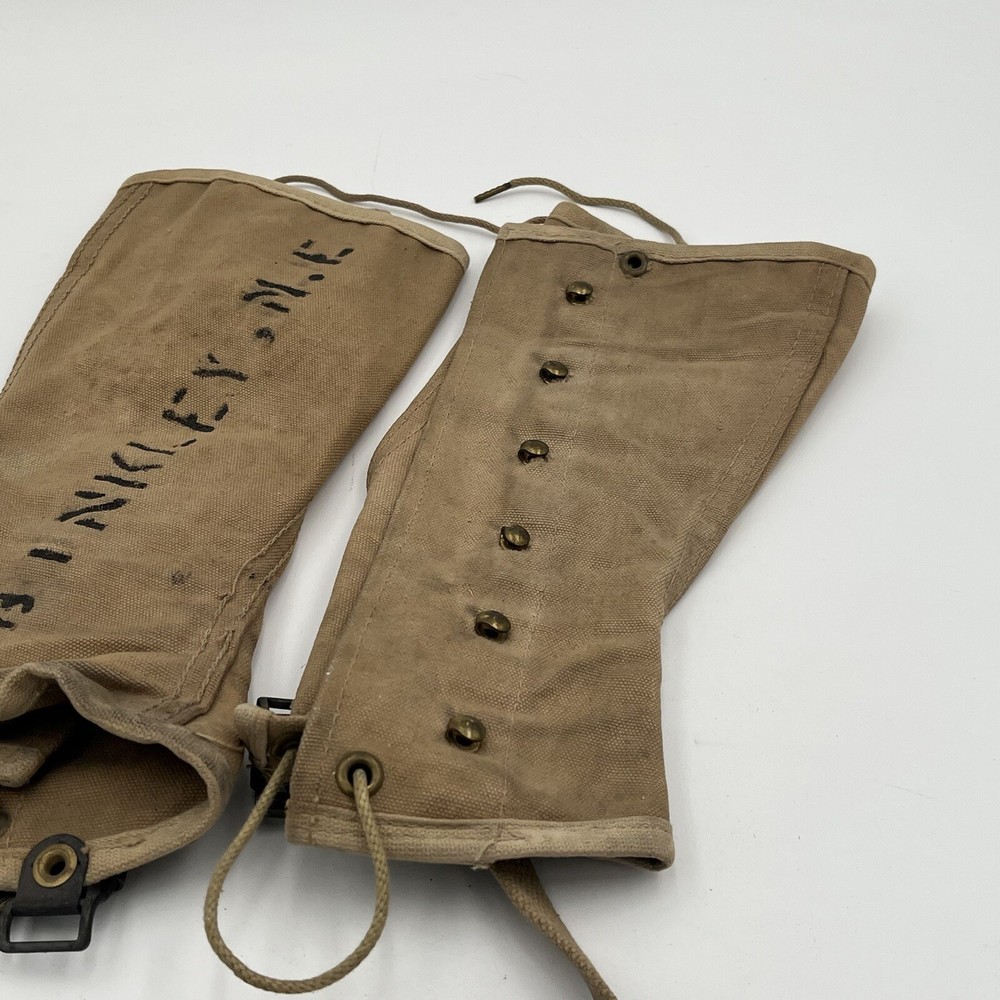 WW2 USMC Canvas Leggings Named Binkley M.E. W/ Laces Army Marine Soldire