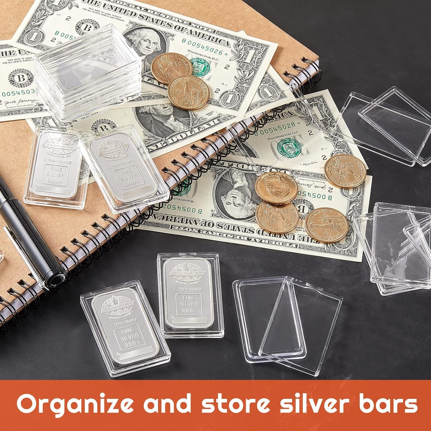 20PC Coin Cases Holder Capsules Direct Fit 1oz Silver Bar One Troy Ounce Bar