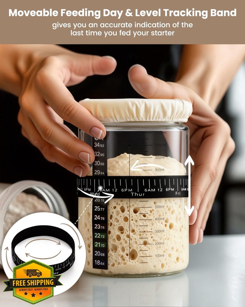PITCH + PULSE Sourdough Starter Jar Kit 40oz Bread Baking Container