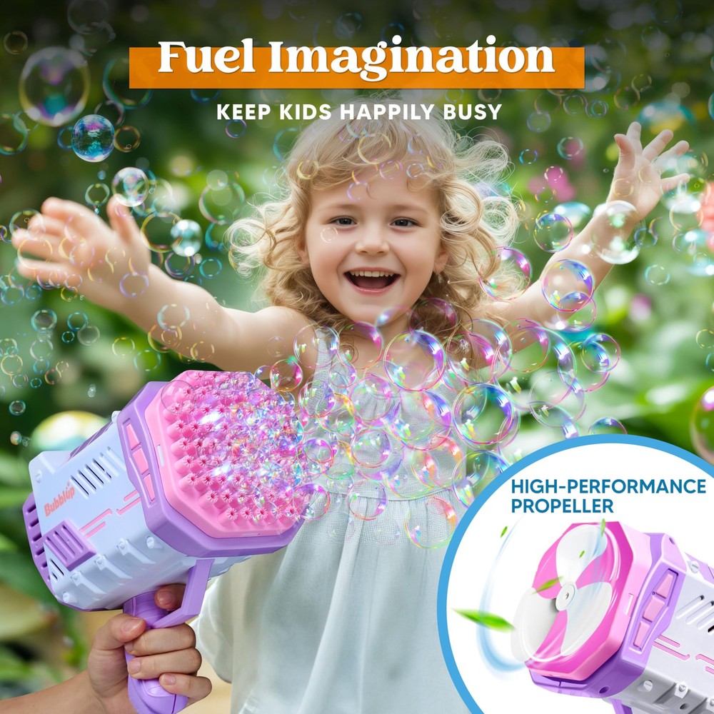 Bubble Machine W/Solution for Ages 4-8, Light-Up Bazooka Rocket Shape Bubble ...