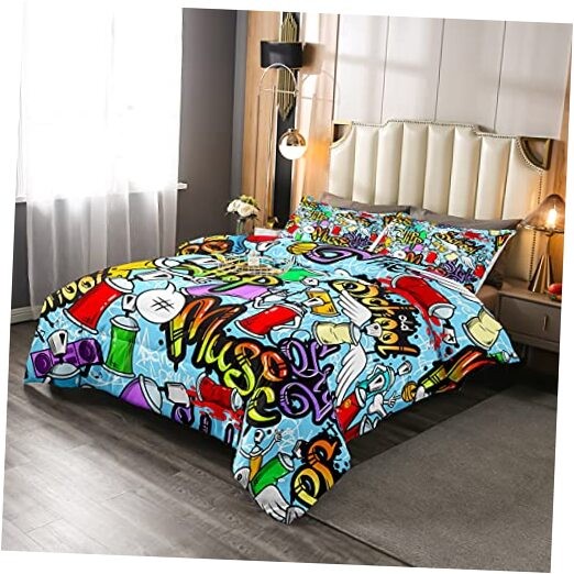 Hip Hop Comforter Set Size, Graffiti Style Down Comforter for Queen Pattern 1