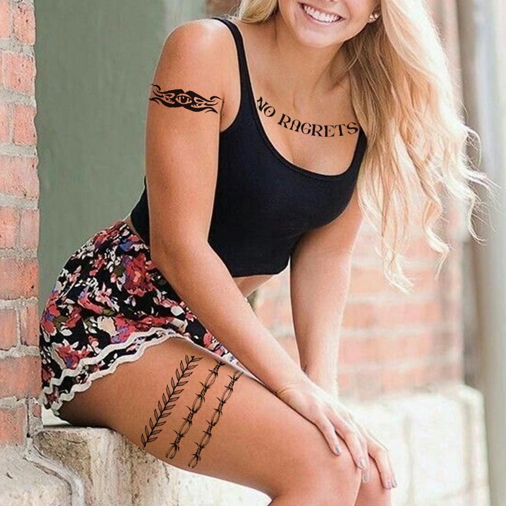 4 Sheets No Ragrets Temporary Tattoos Barbed Wire Medium, black