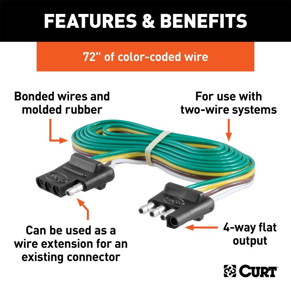 CURT 58050 4-Way Flat Connector Plug & Socket with 72" Wires