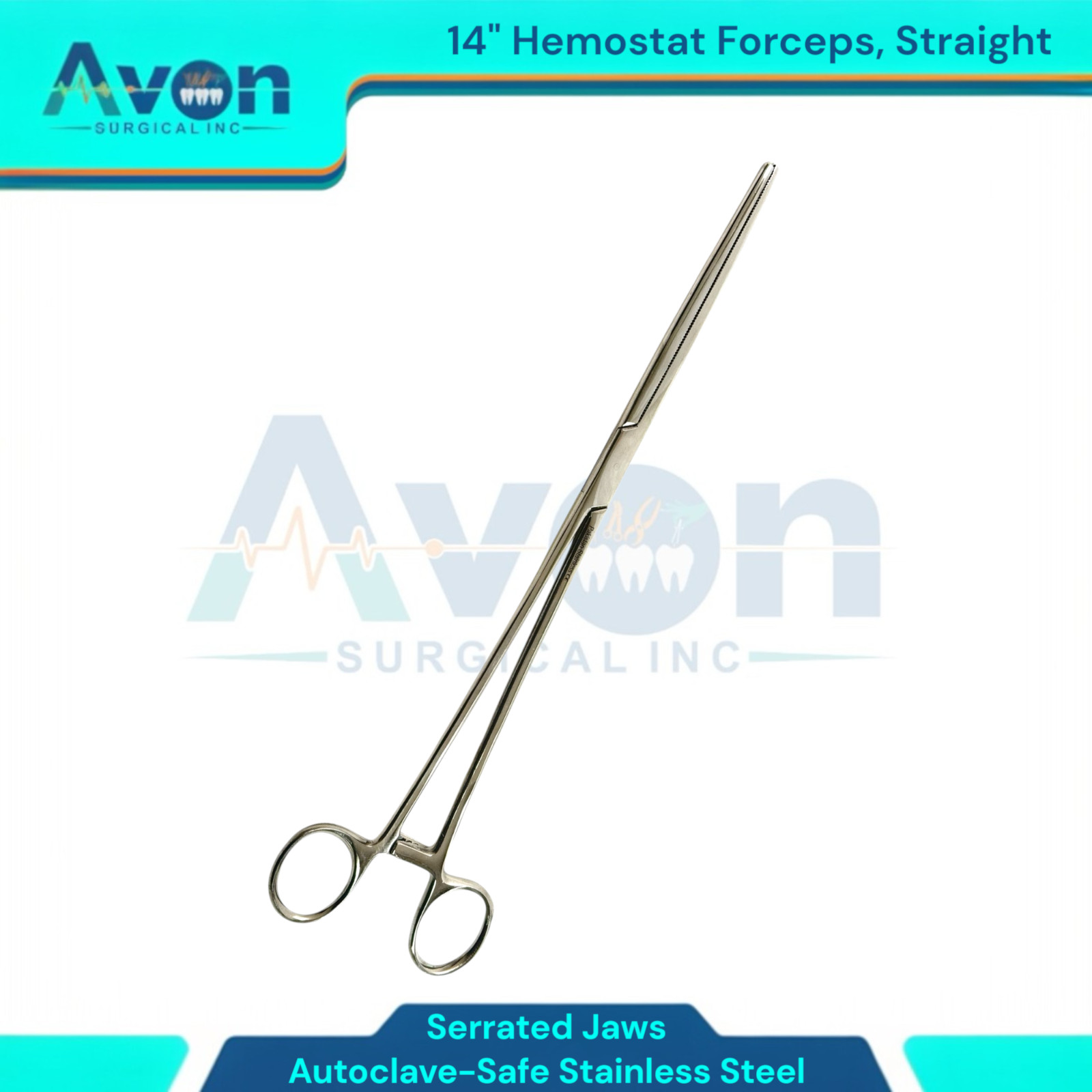 Stainless Steel 14" Extra Long Forceps Hemostat - Serrated Str Jaws, Locking
