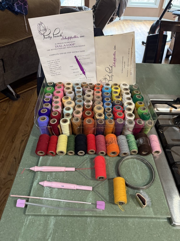 Pretty Punch Dial-A-Loop Needle Punch with Threader and Yarn Thread Spools,More!