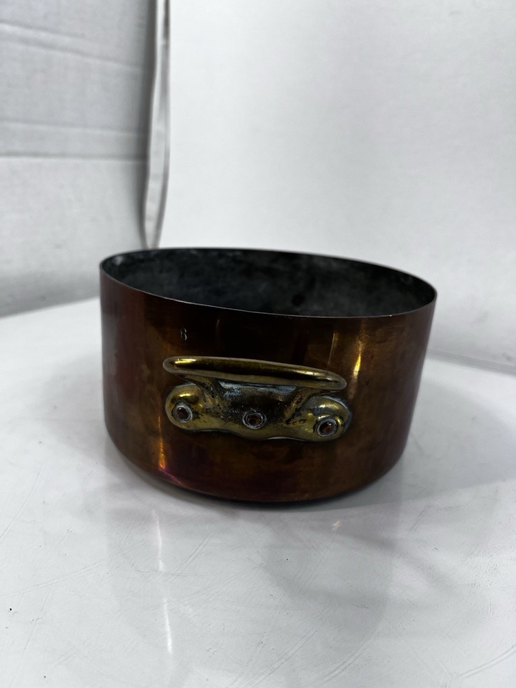 Vintage Solid Copper Stock Pot with Brass Handles Cookware 7x4”