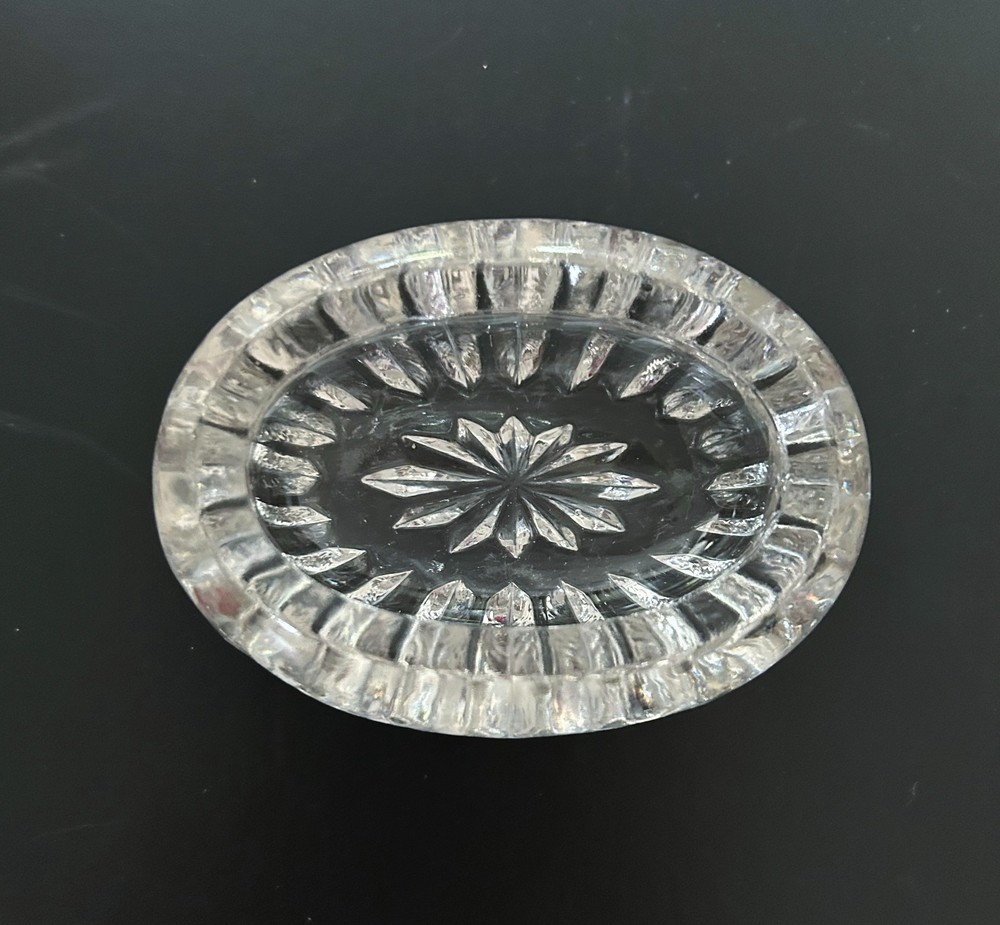 Vintage Cut Clear Crystal Salt Cellar Star Shaped Pattern Cut Into Bottom