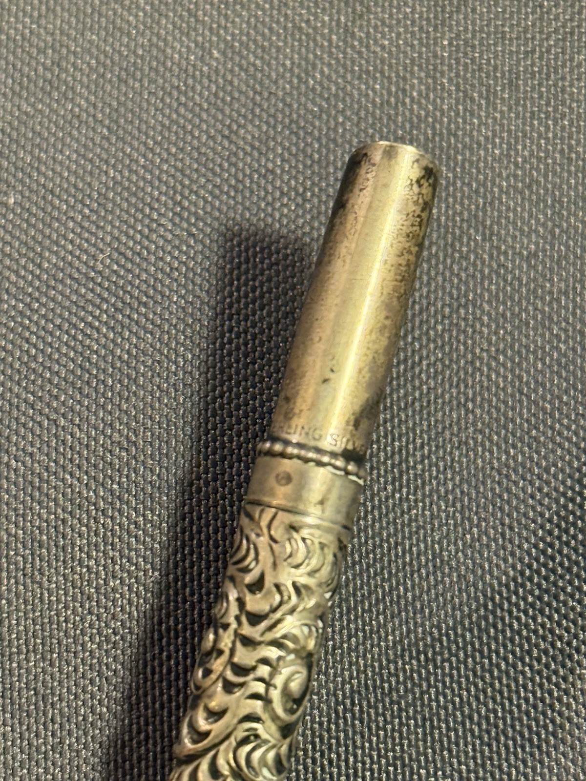 Antique Ornate Sterling Silver Dip Pen Holder quill inkwell