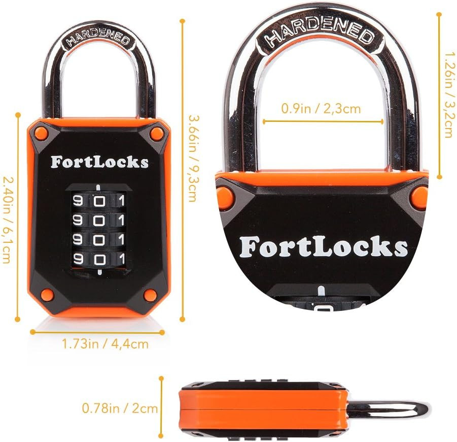 2 Pack Orange 4-Digit Combination Lock - Heavy Duty, Waterproof, Resettable