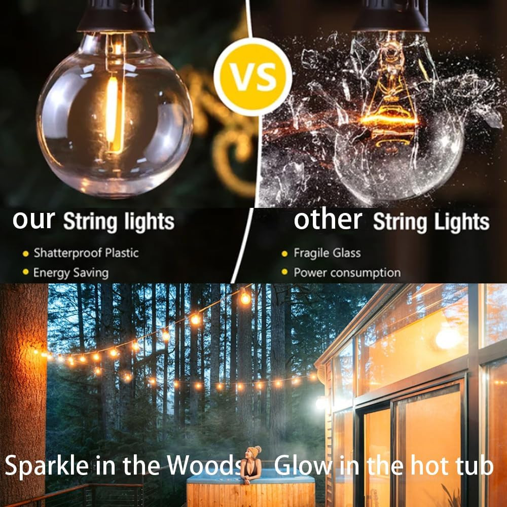 String Lights, LED 25 Light Bulbs 25Ft G40 Globe String Lights with Bulbs for In