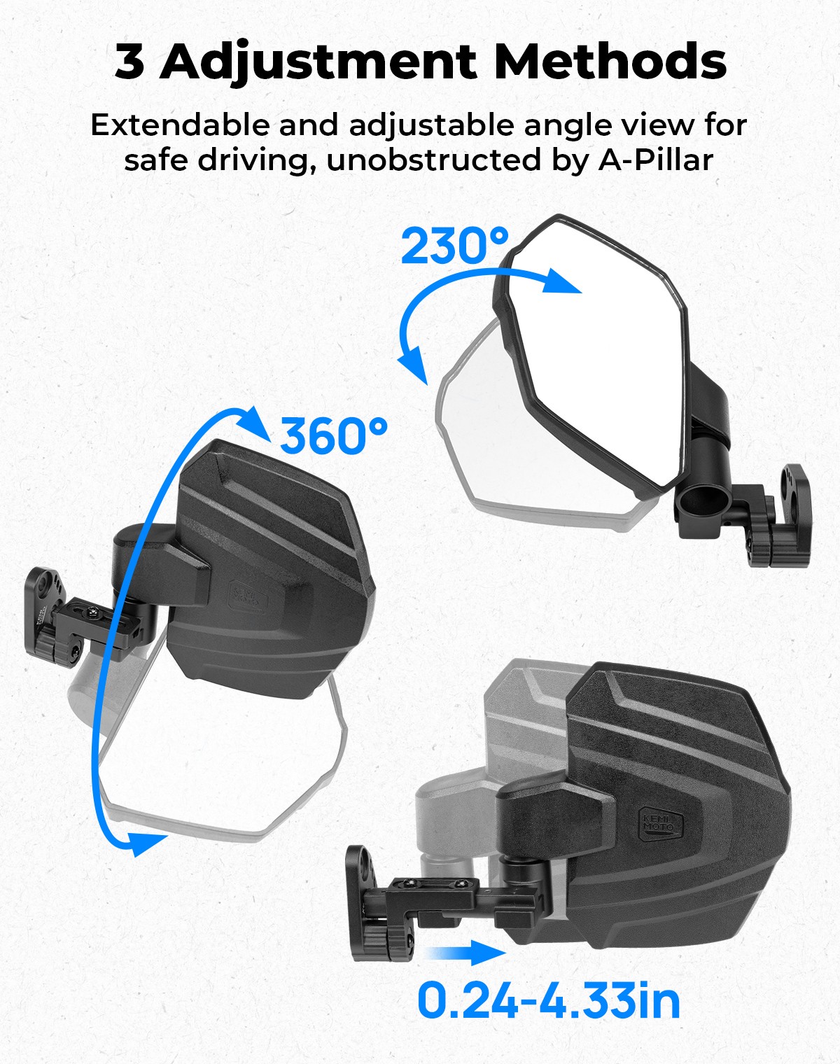 For Polaris Ranger XP 1000 Crew UTV Side Mirrors Mounted On A-pillar 2018-2025