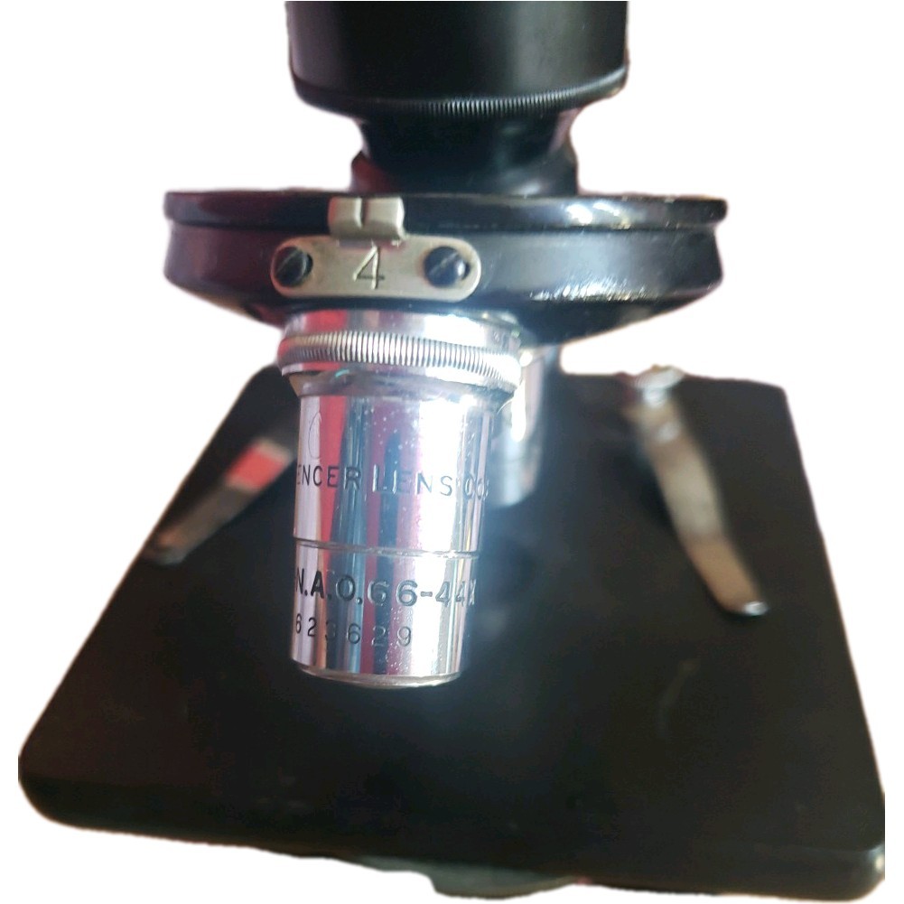Vintage Microscope Spencer 146298 W/ 2 Lenses 623629 & 268173 Eyepiece 10x