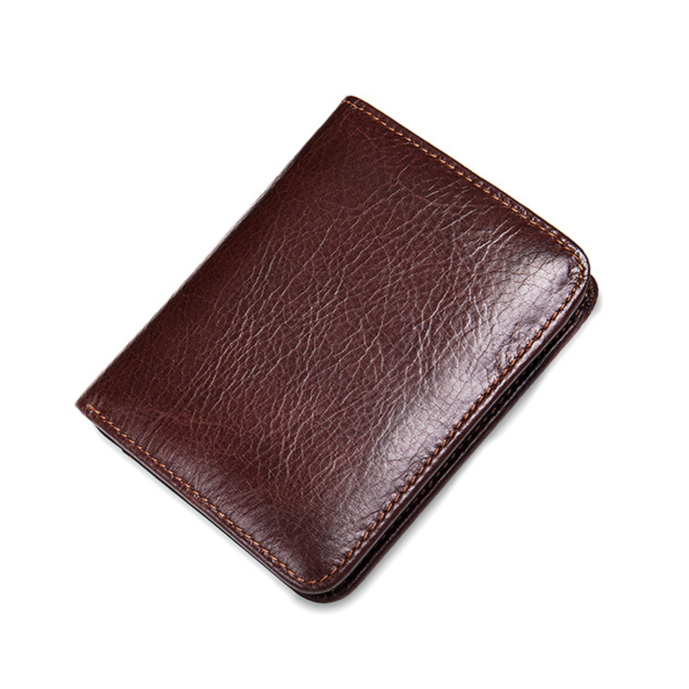 Mens Leather Bifold Wallet RFID Blocking Vertical Horizontal Brown