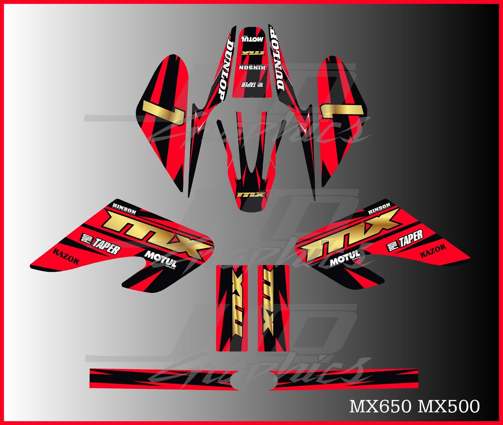 Razor MX500 MX650 graphics kit decals  THICK AND HIGH GLOSS .